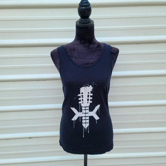 Bella Canvas Tops - Bella+Canvas Rock&Roll Women’s Guitar T-shirt Sleveless Top Black White S Small
